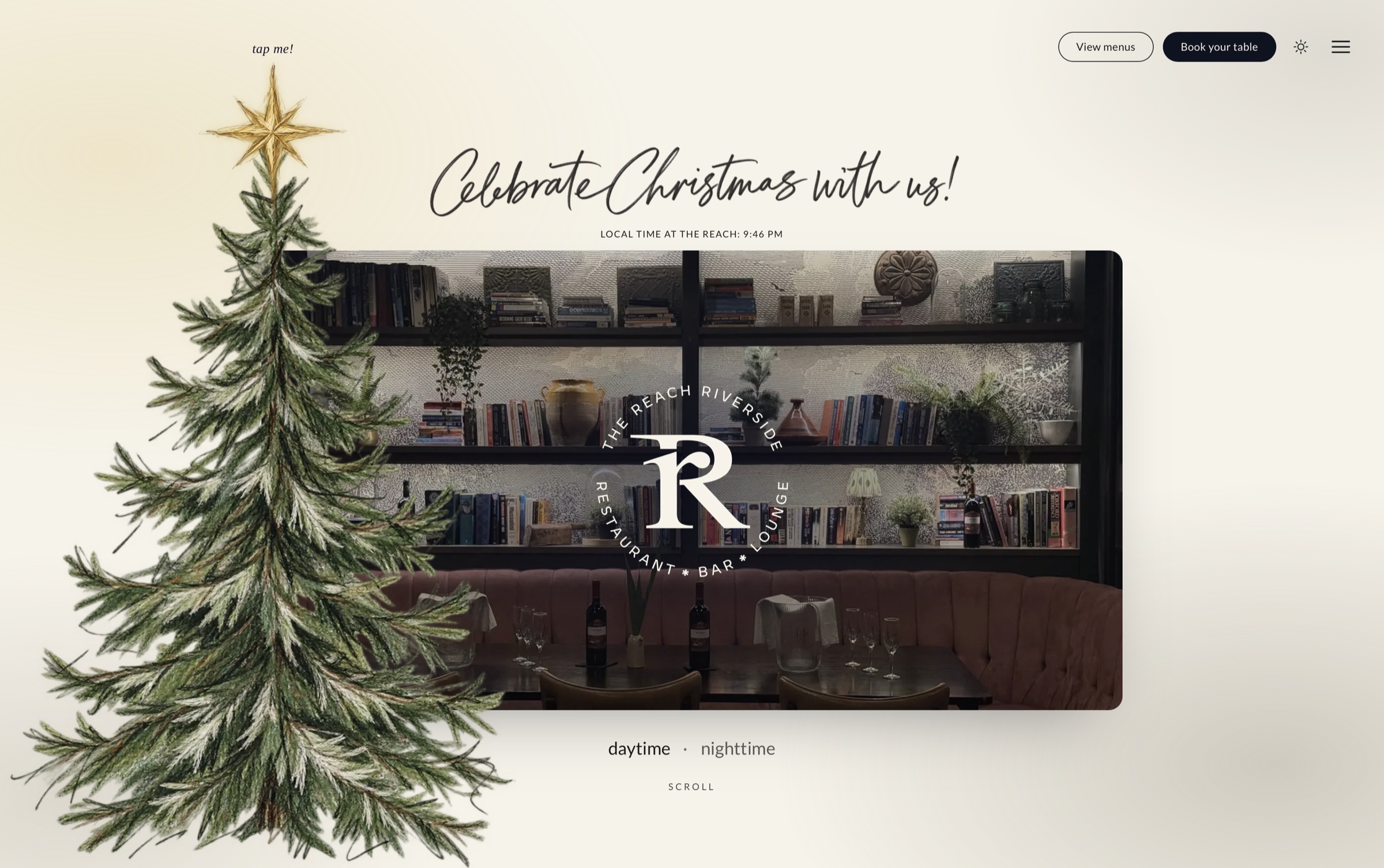 Screenshot of the website ZC Studios designed for The Reach Riverside, a restaurant, bar and lounge by Hammersmith Bridge